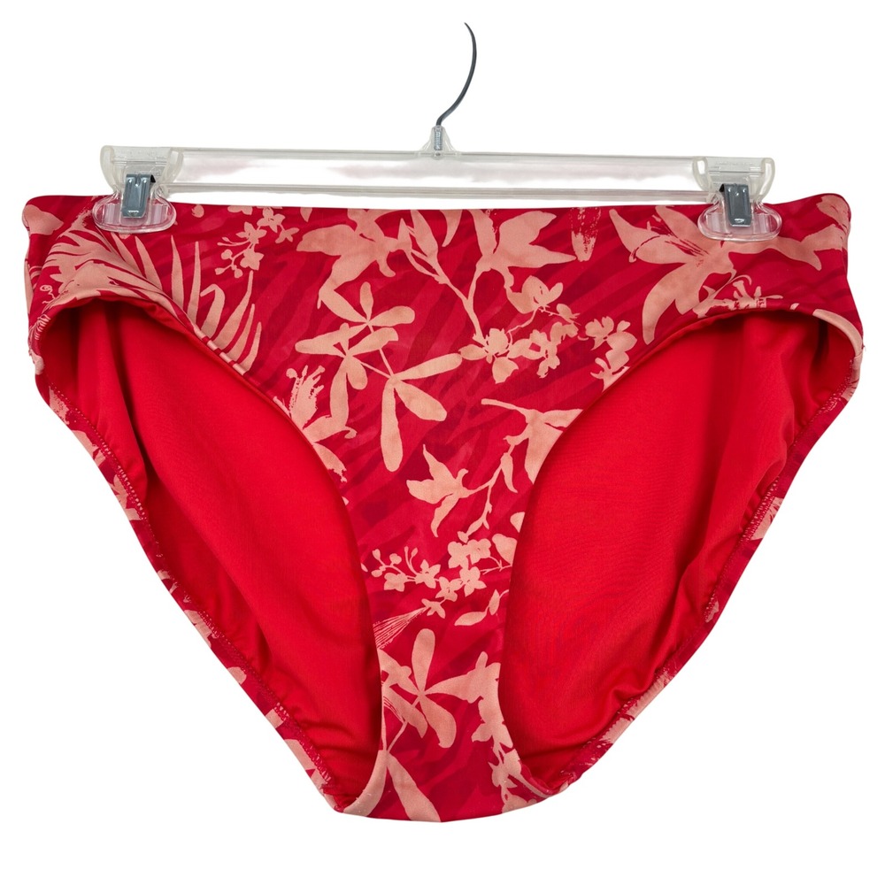 Athleta Tropical Floral Bikini Swim Bottoms Size XL Red Mid Rise Swim Pool